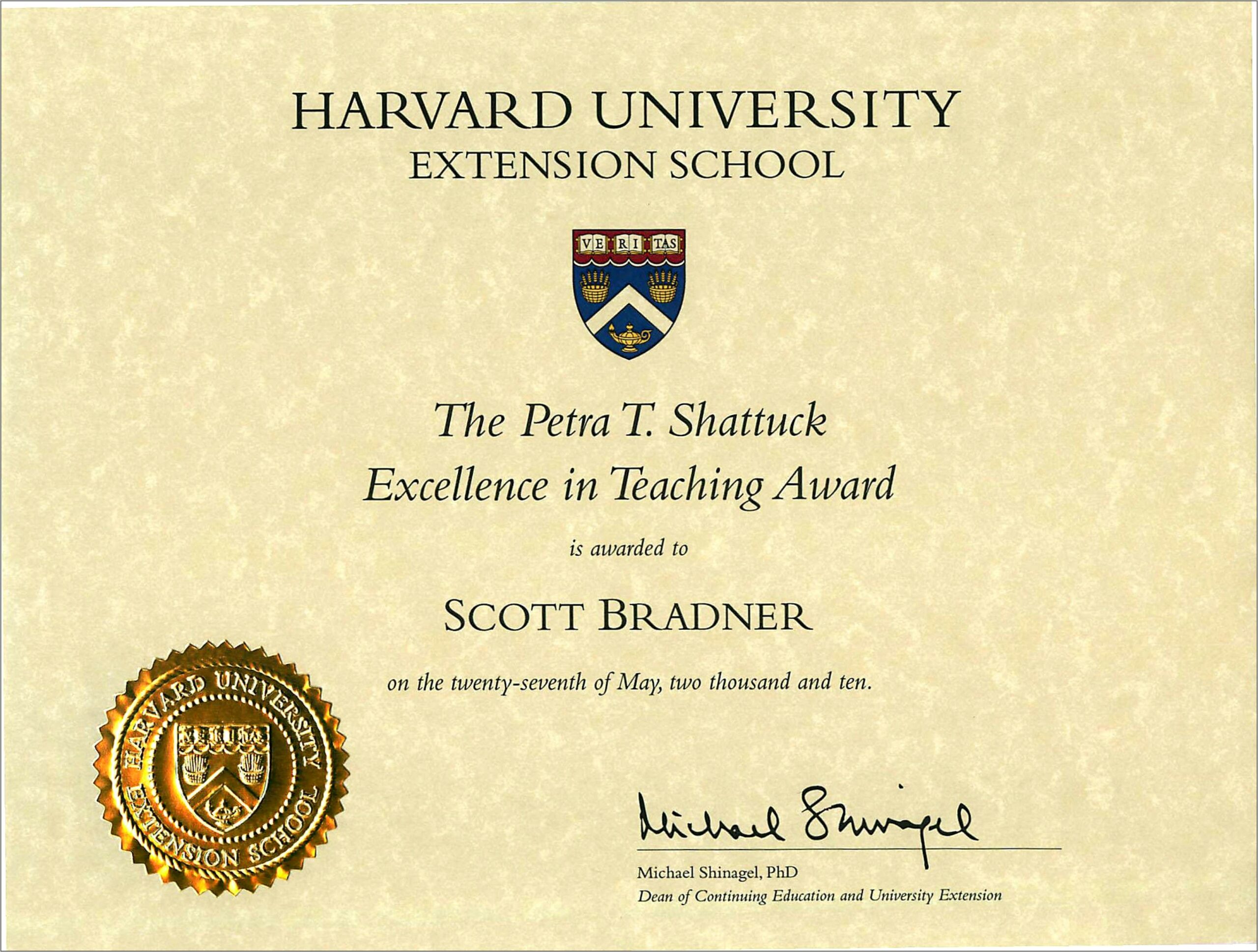 Harvard Extension School Graduate Certificate On Resume