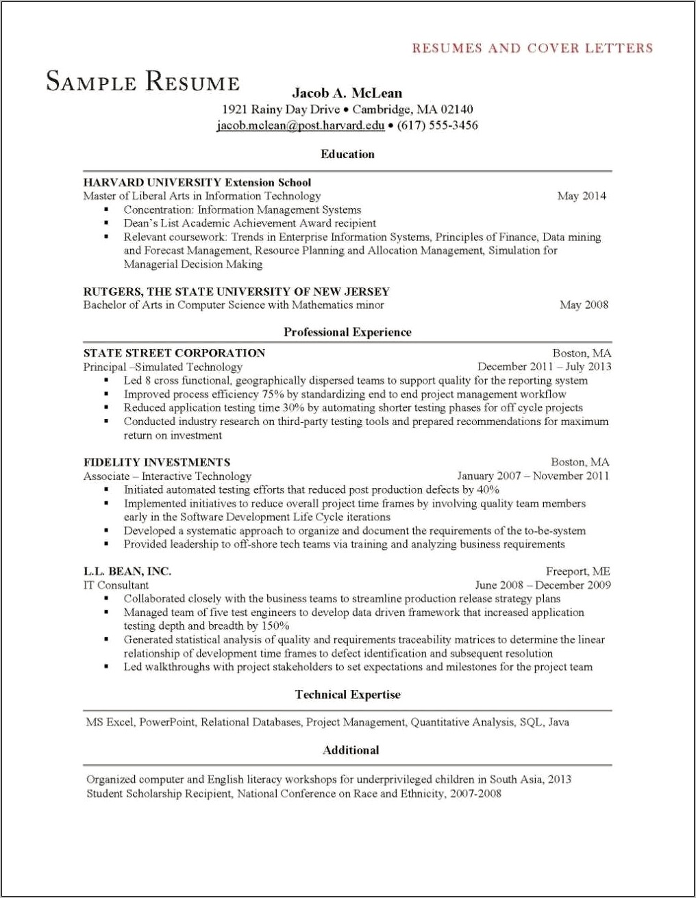Harvard Office Of Career Services Resume Template
