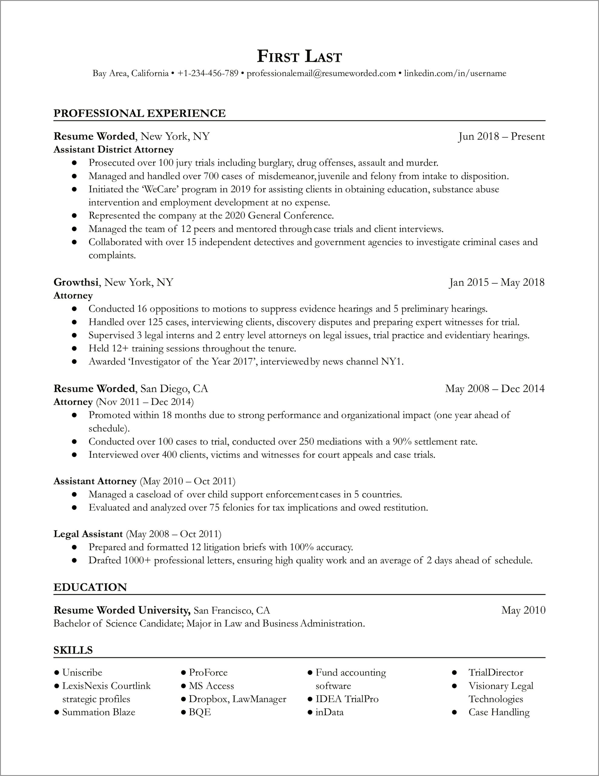 Headline For Resume Examples For Entry Lawyers