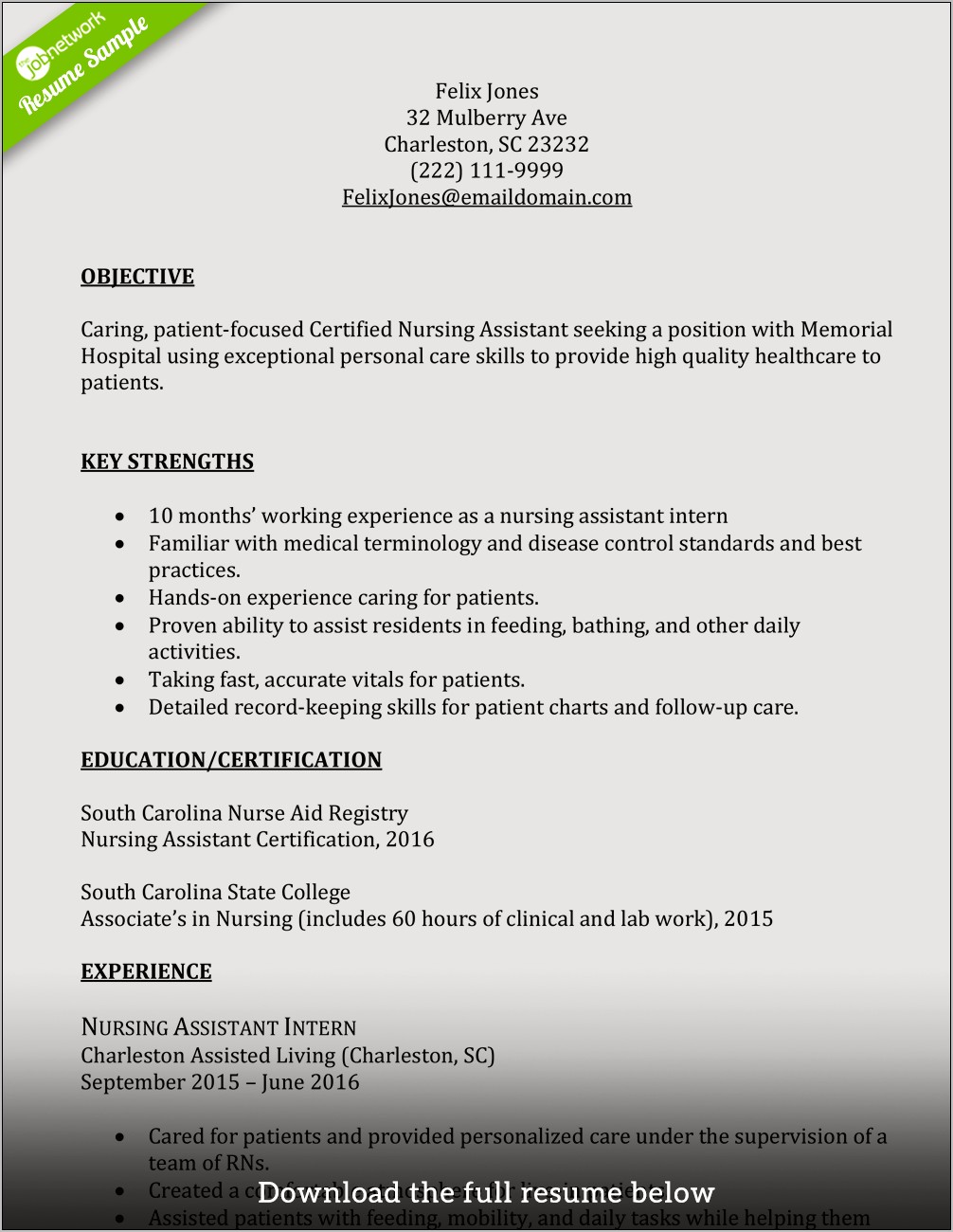 Health Care Aide Resume With No Experience