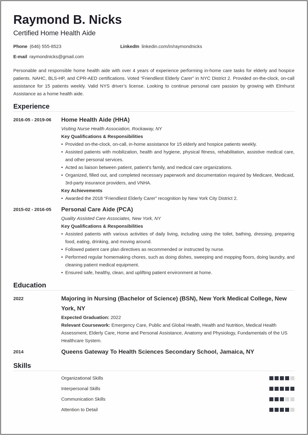 Health Care Aide Resume Without Experience