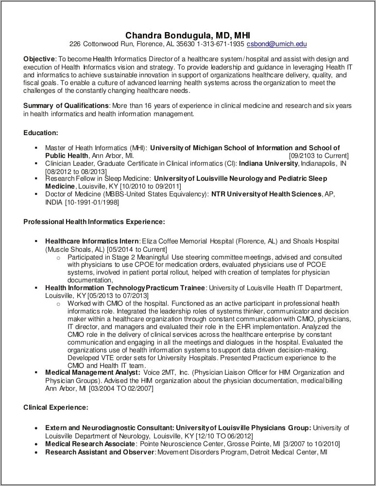 Health Information Management Summary For Resume