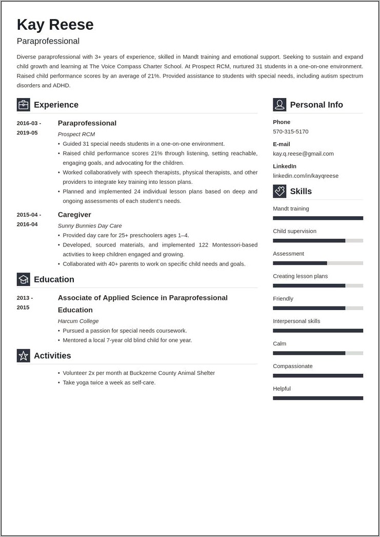 Health Paraprofessional Job Description For Resume