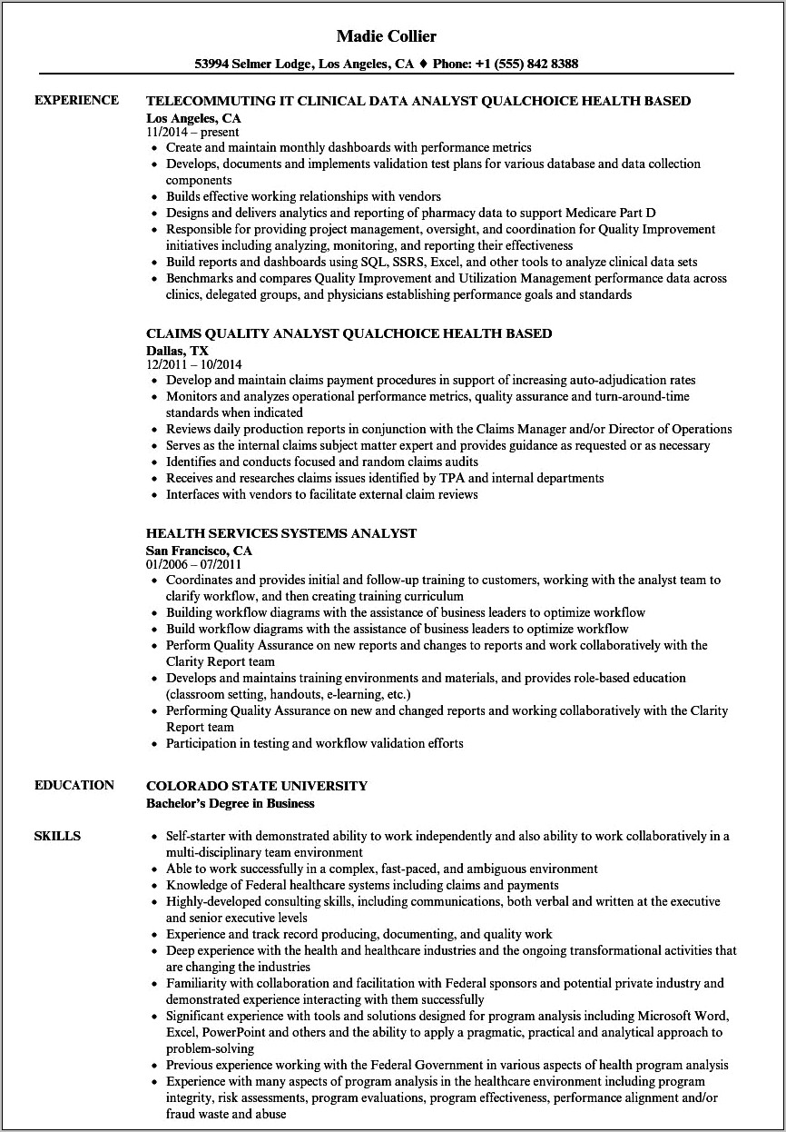 Healthcare Business Analyst Resume Examples