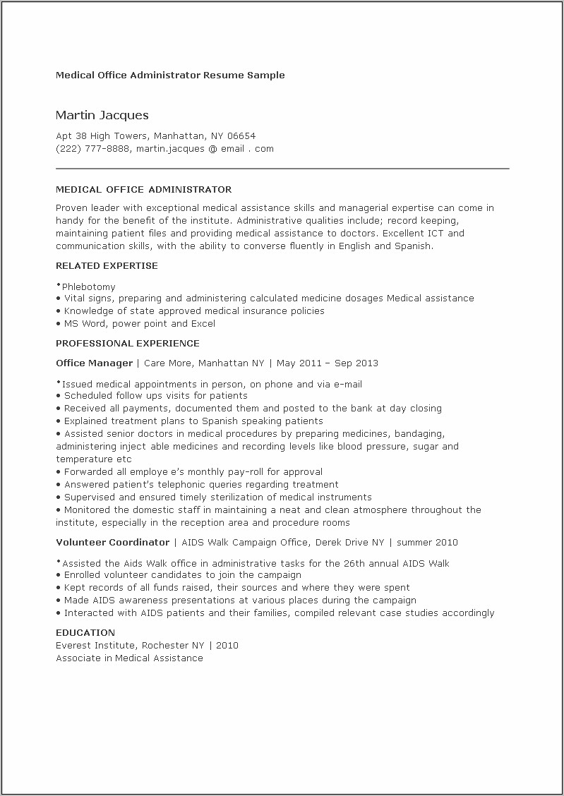 Healthcare Business Office Manager Resume