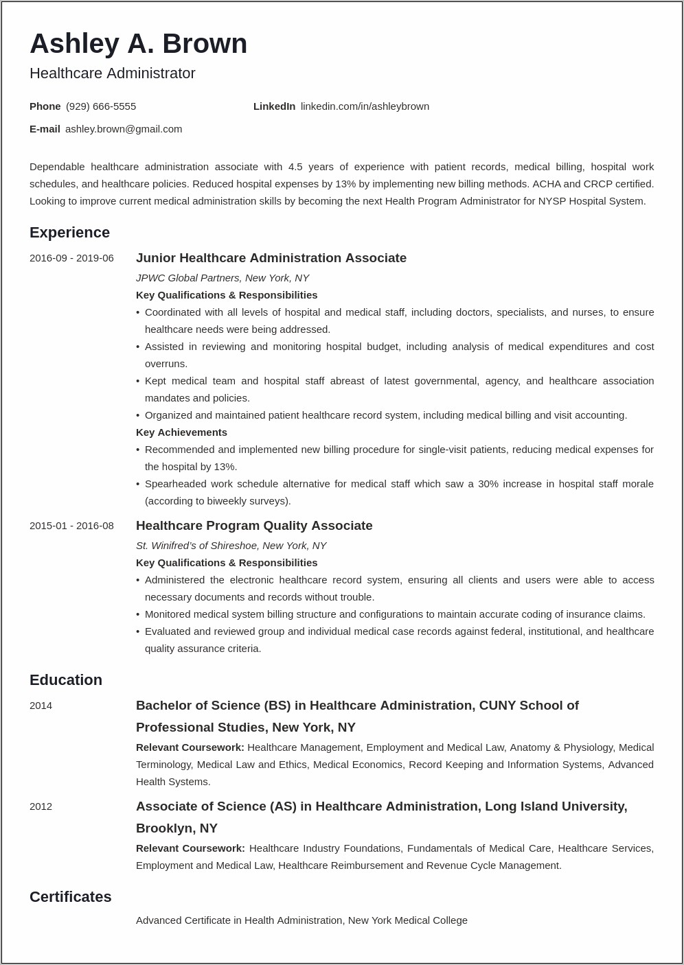 Healthcare Resume Examples And Samples