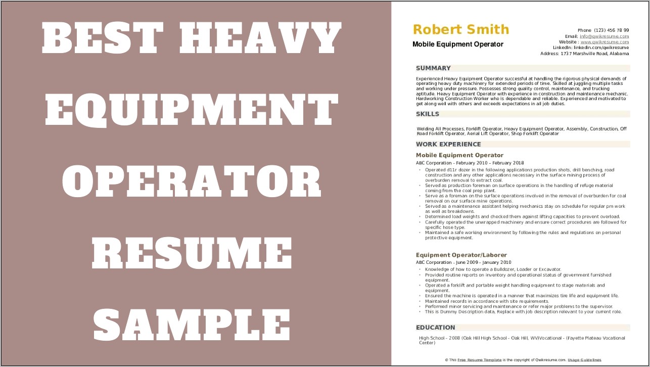 Heavy Equipment Mechanic Resume Objective Examples