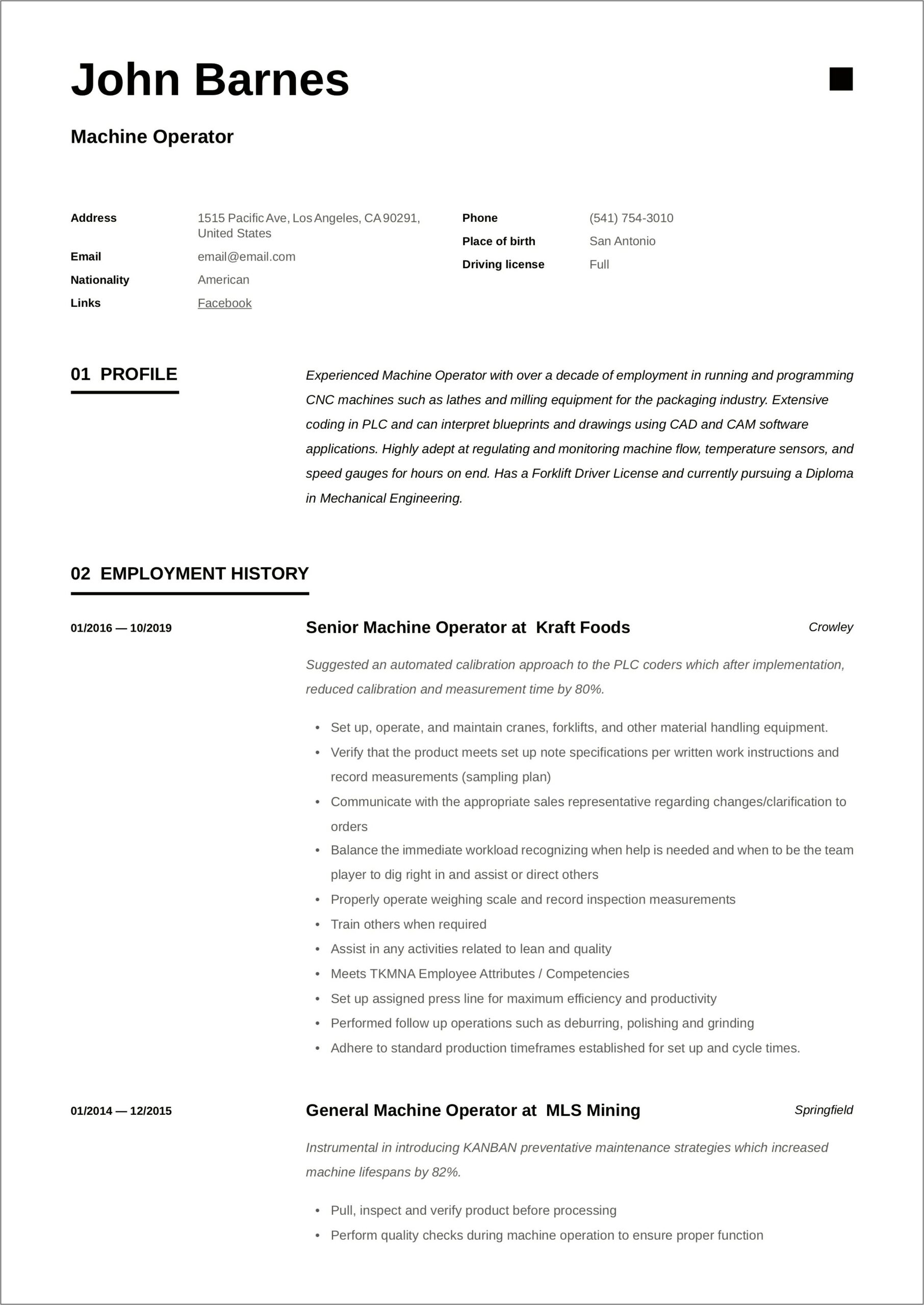 Heavy Equipment Operator Job Description For Resume