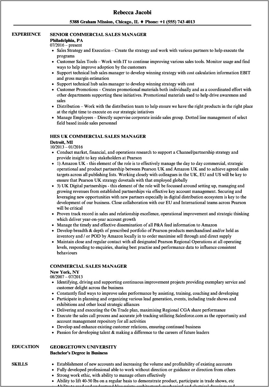 Heavy Equipment Sales Manager Resume Examples