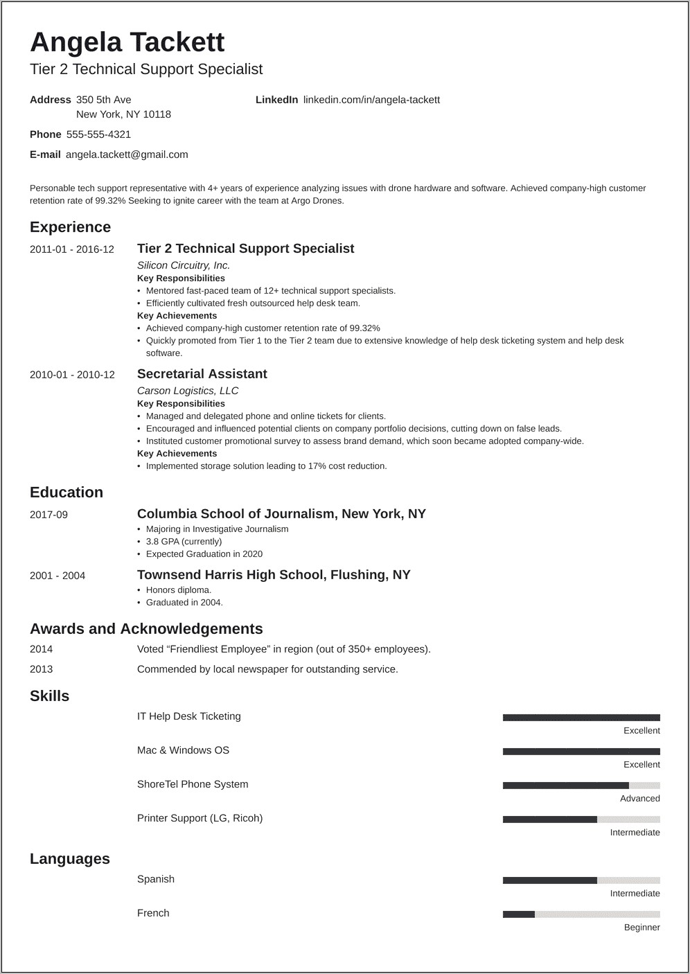 Help Desk Level 1 Resumes Examples