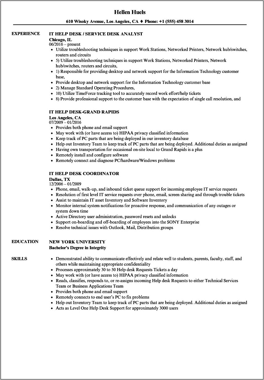 Help Desk Technician Objective Resume