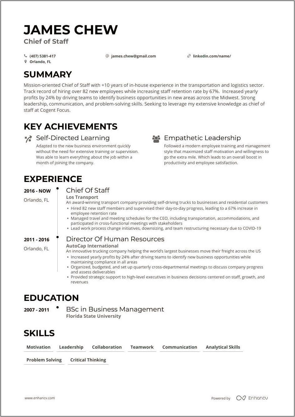 High Level Management Resume Examples
