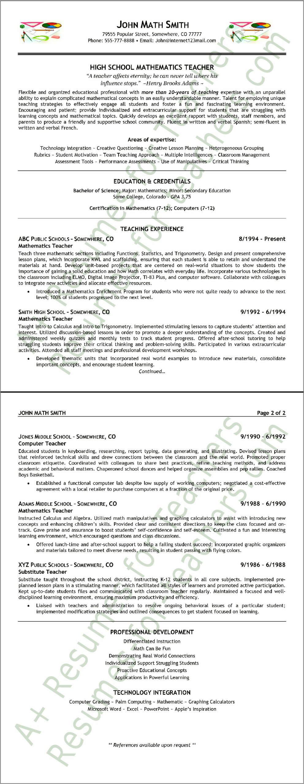 High School And Some College Education On Resume