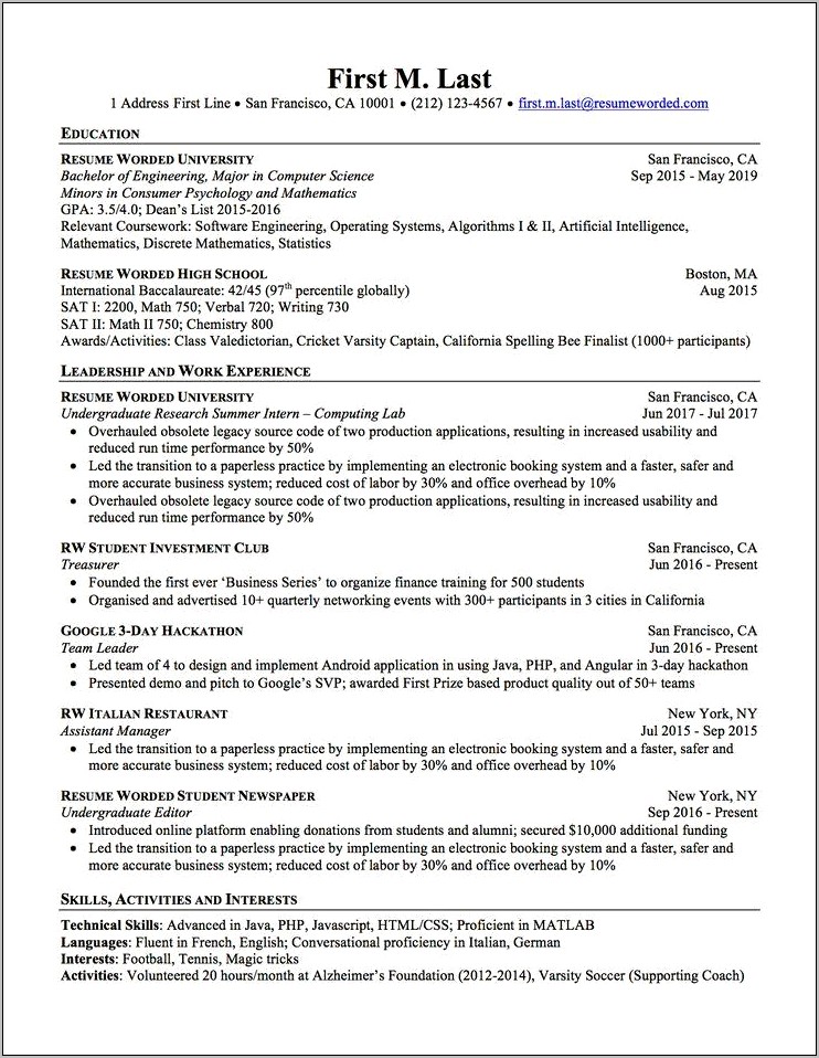 High School Dean Of Students Resume Example