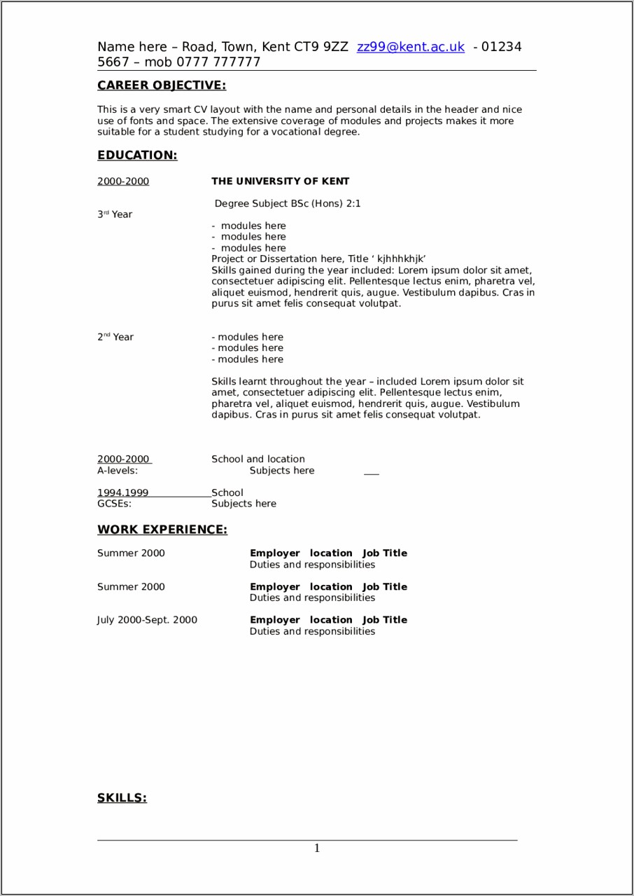 High School Objective In A Resume Examples