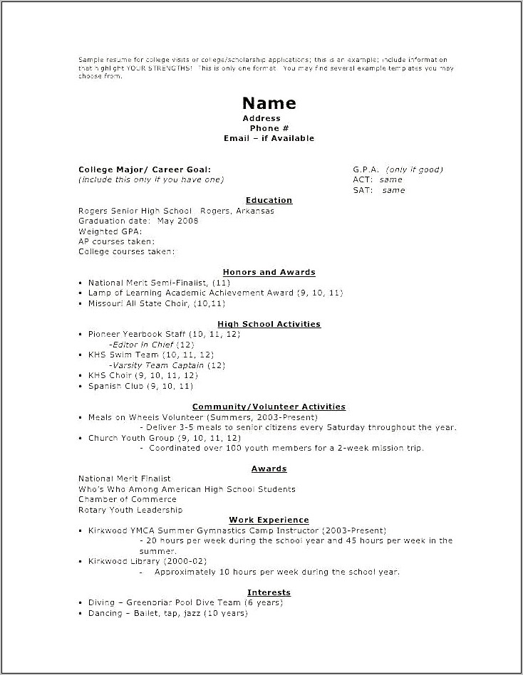 High School Or College First On Resume