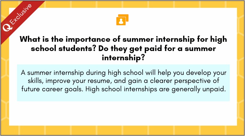 High School Resume For Summer Internship