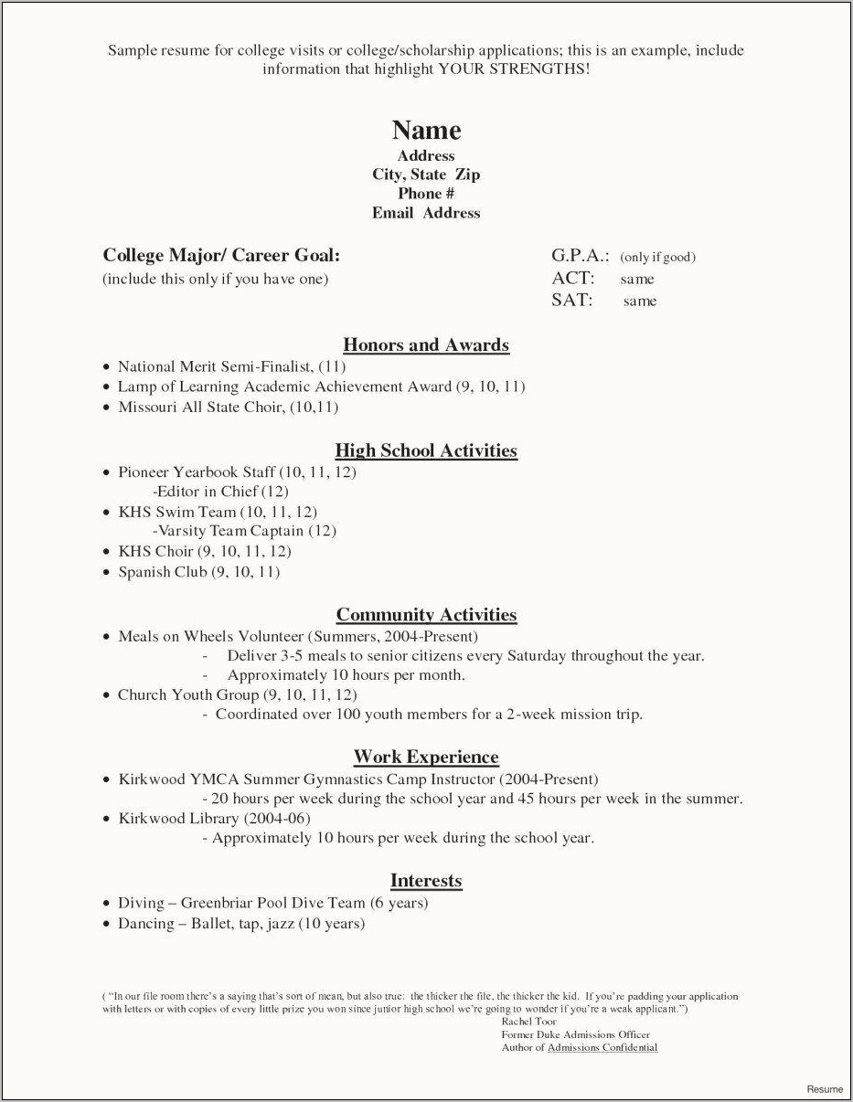 High School Resume Of Extra Currilar