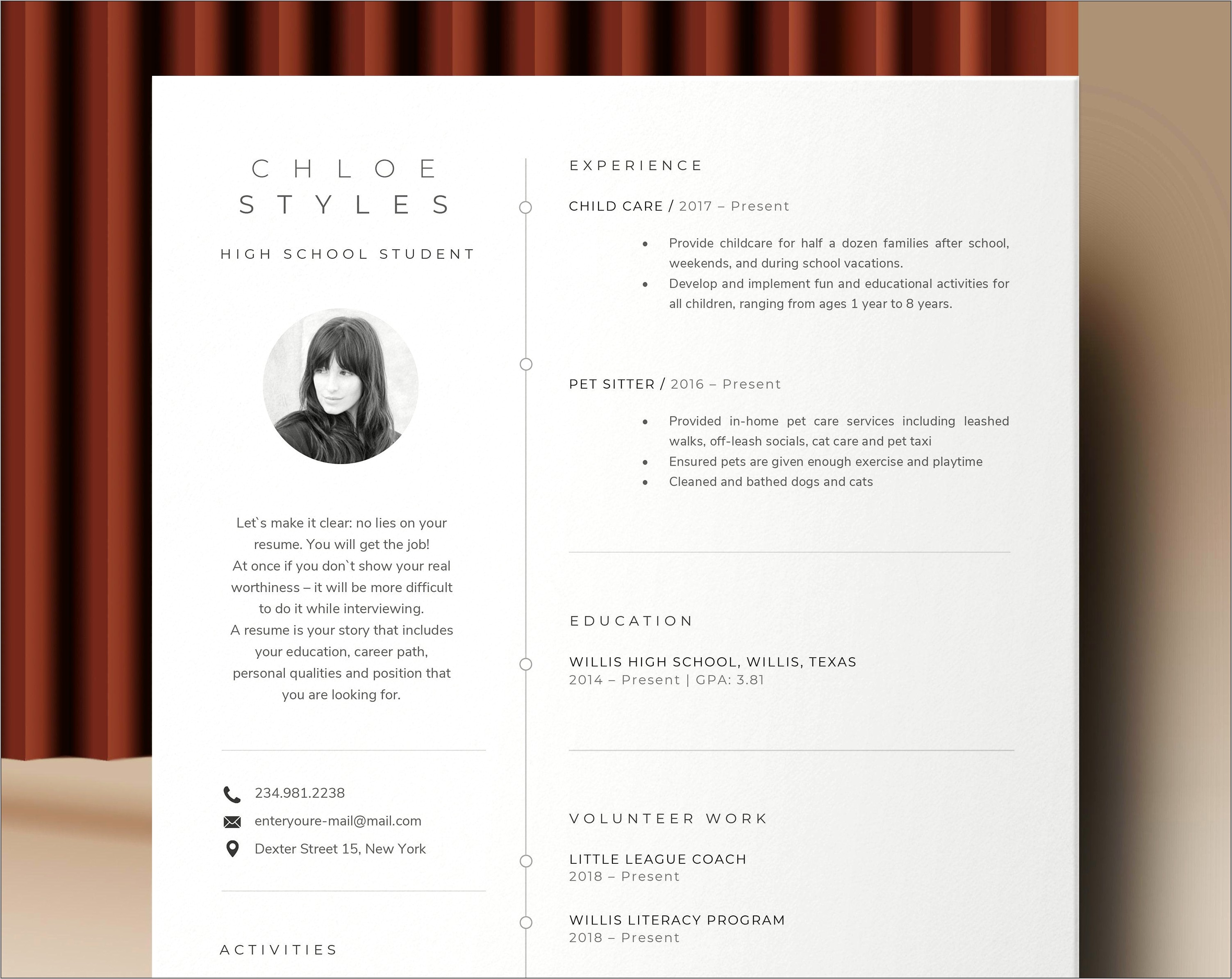 High School Resume Template With Picture