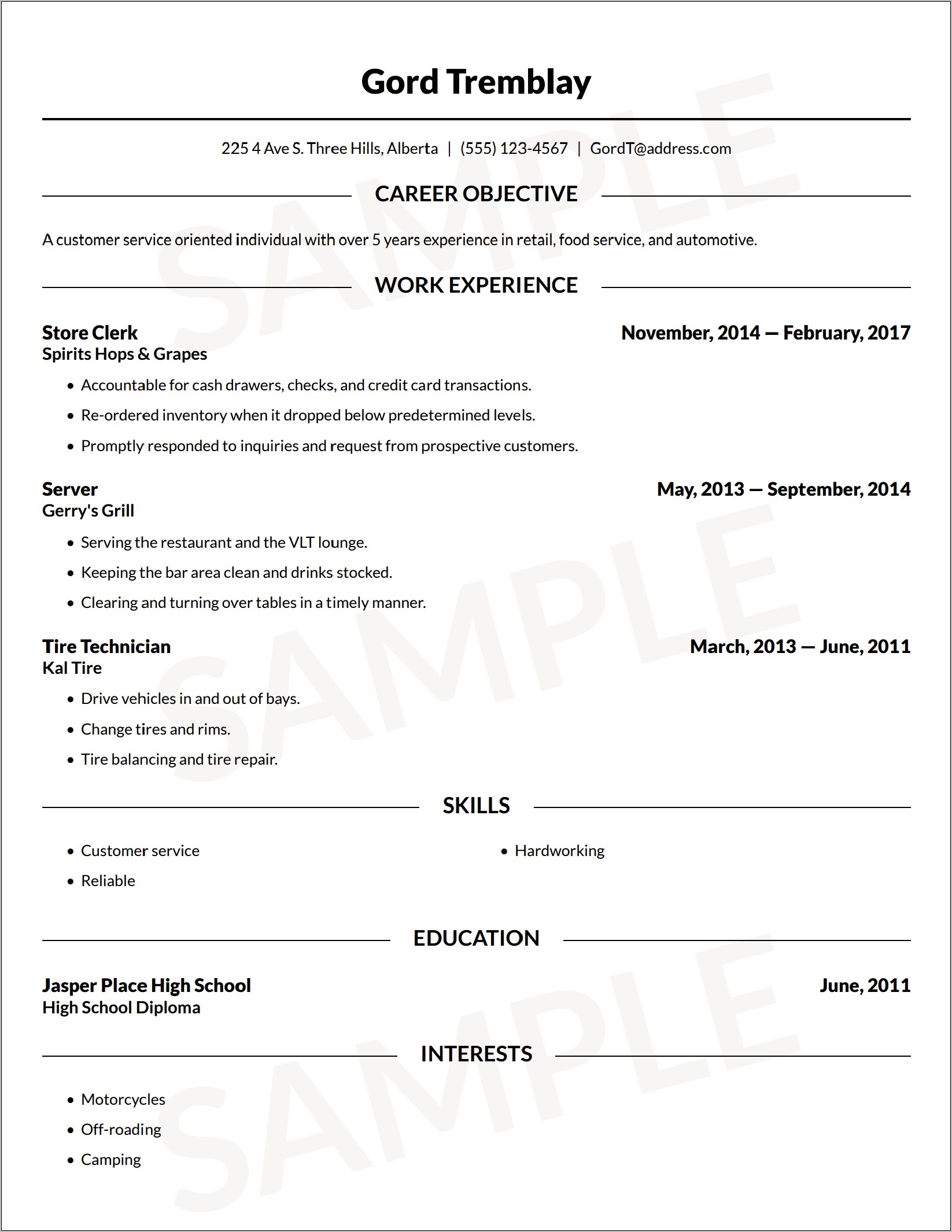 High School Resume With No Experience Retail