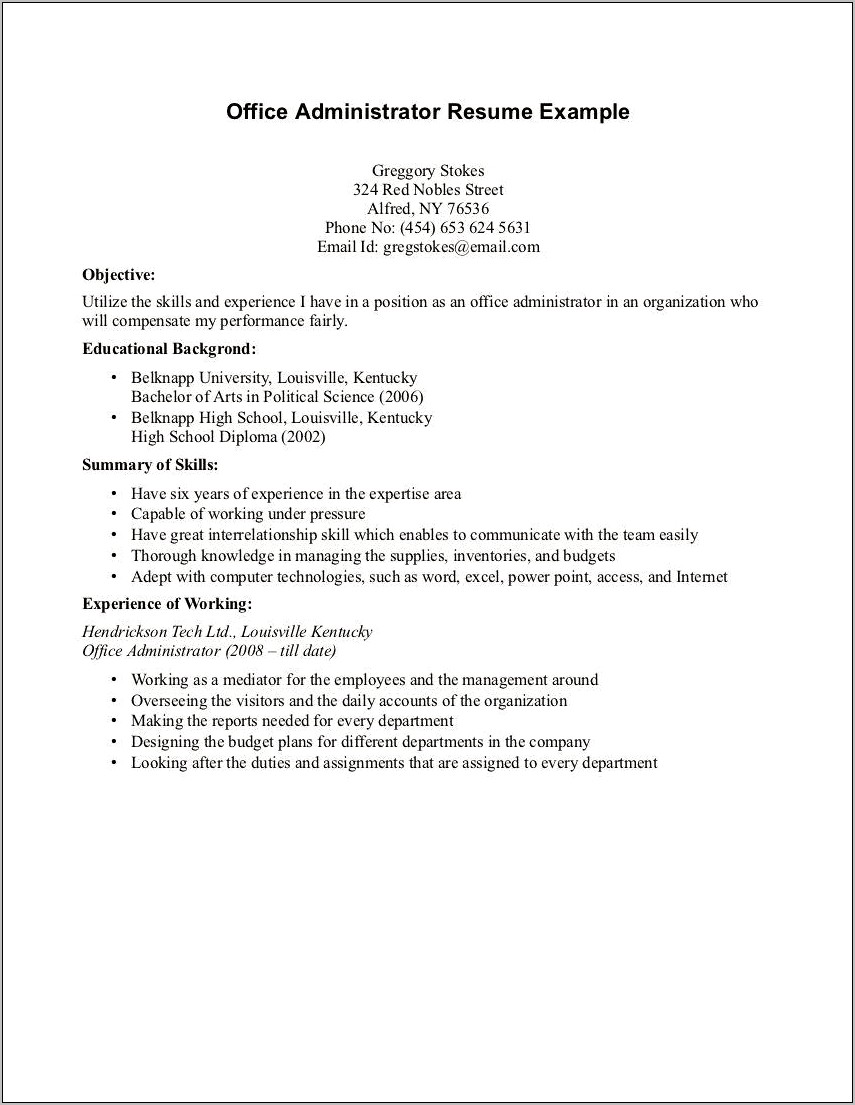 High School Resume With No Work Experience Sample