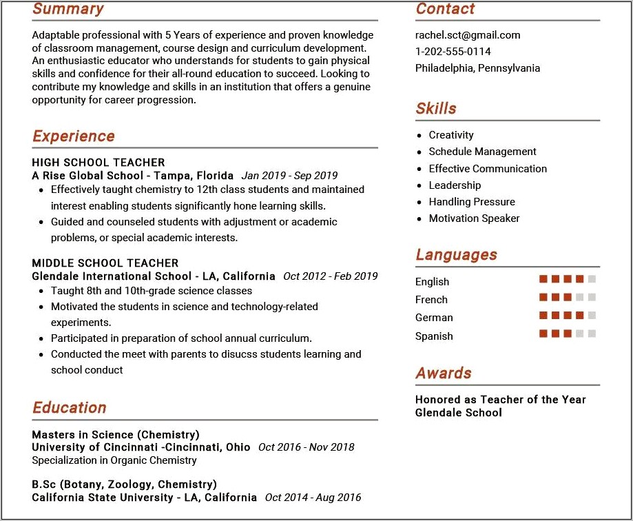 High School Science Teacher Job Description Resume