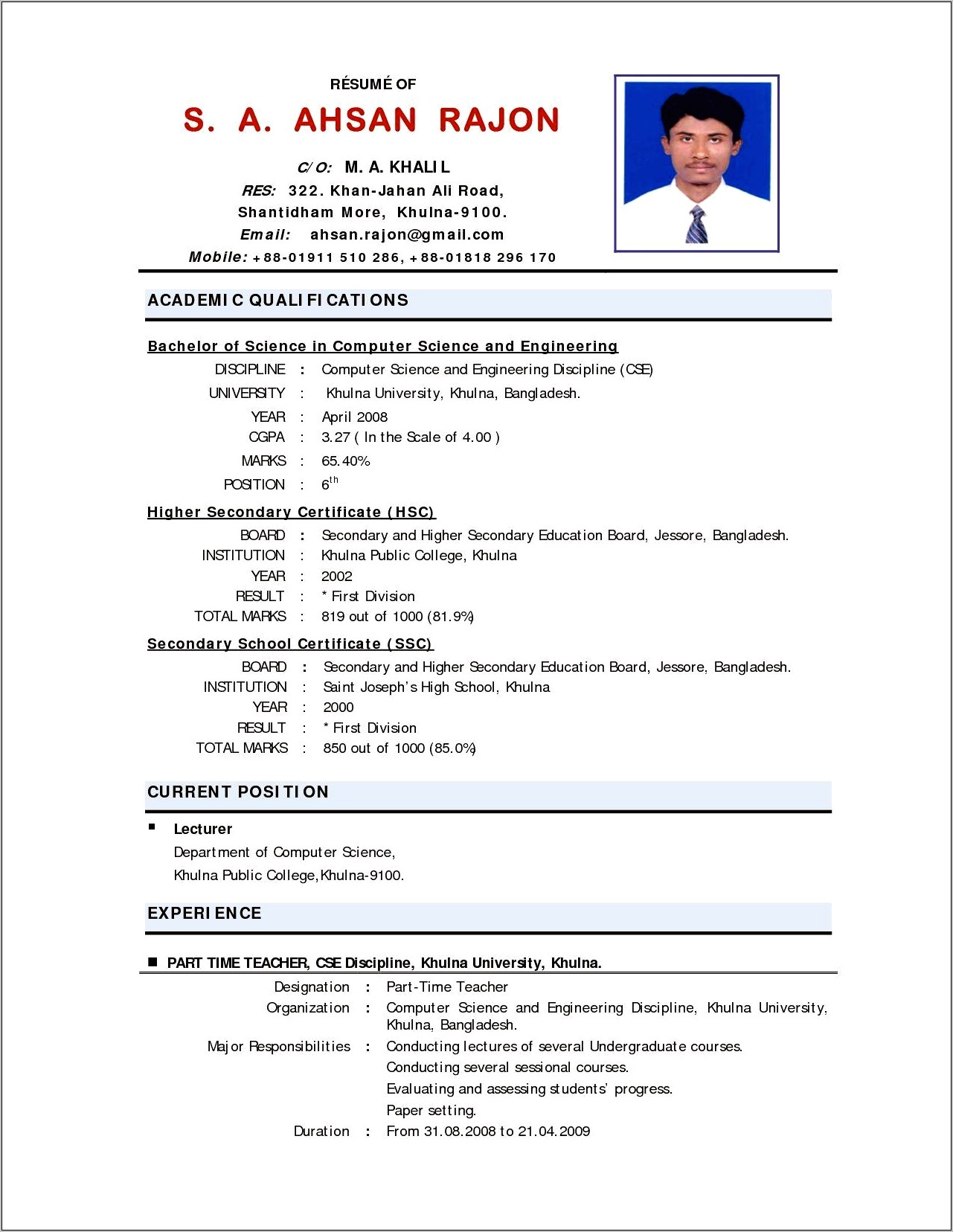 High School Student Resume Examples In India