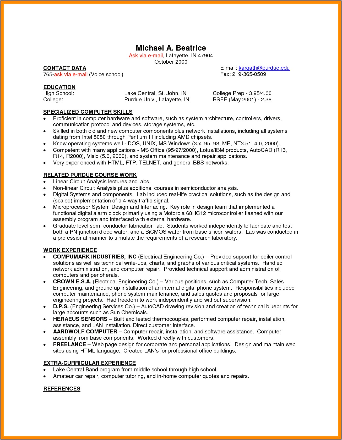 High School Student Resume Sampes For It Jobs