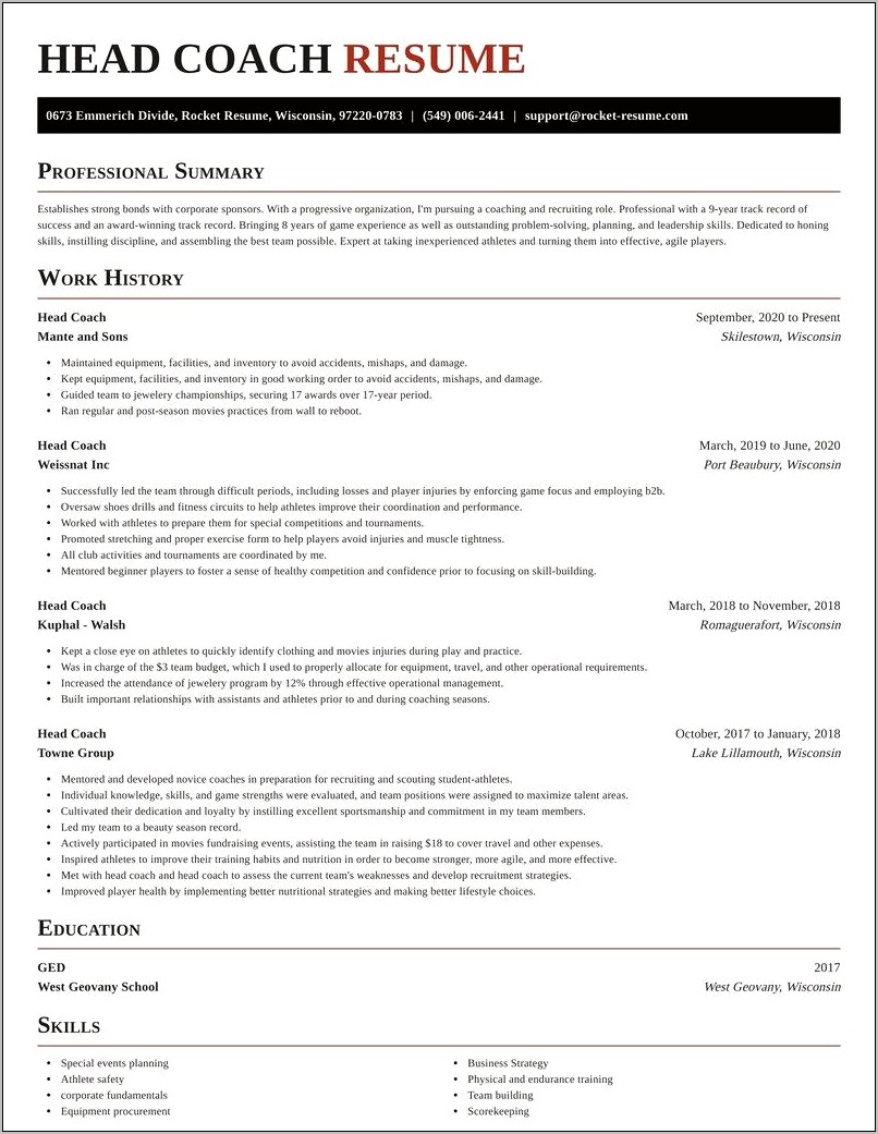 High School Track And Field Coach Resume