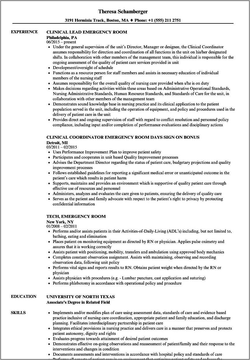 Highlhgint Emergency Medicine Experience On Resume Pa