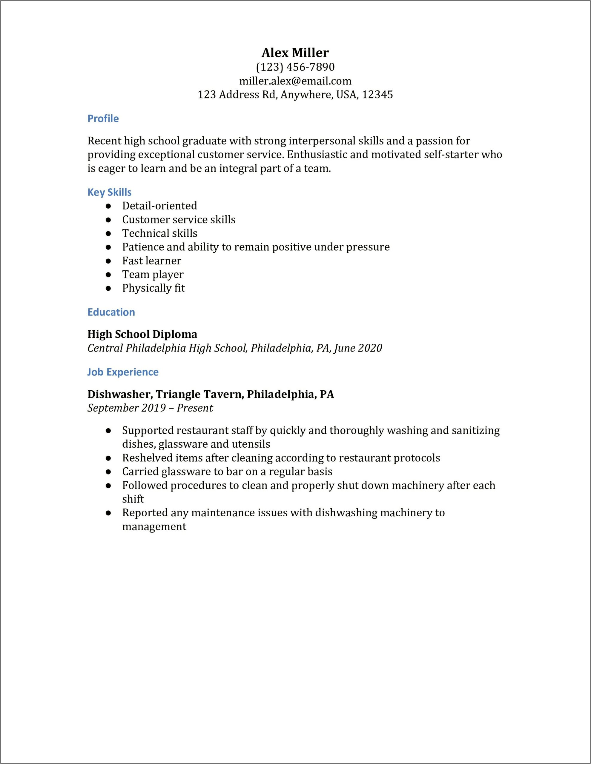 Highschool Resume With No Job Experience