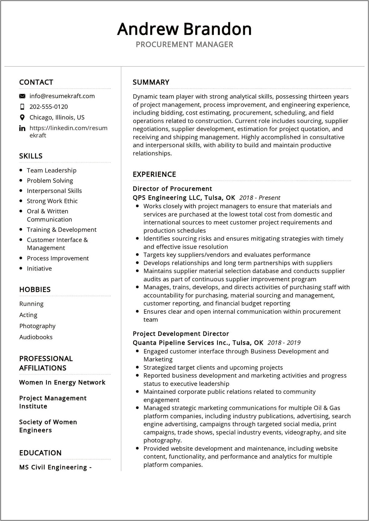 Hobbies And Interests For Resume Manager