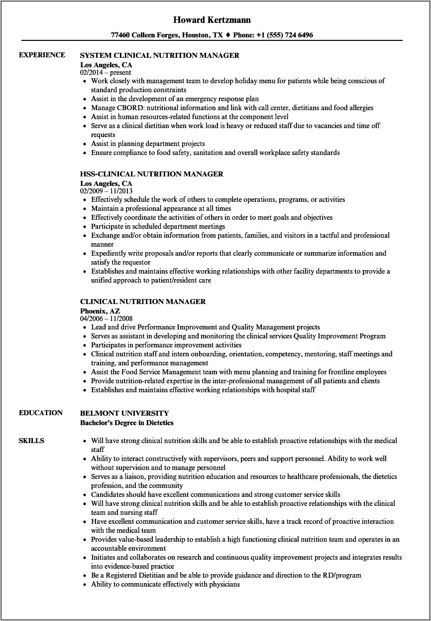 Holistic Medical Practice Nutrtion Specialist Sample Resume