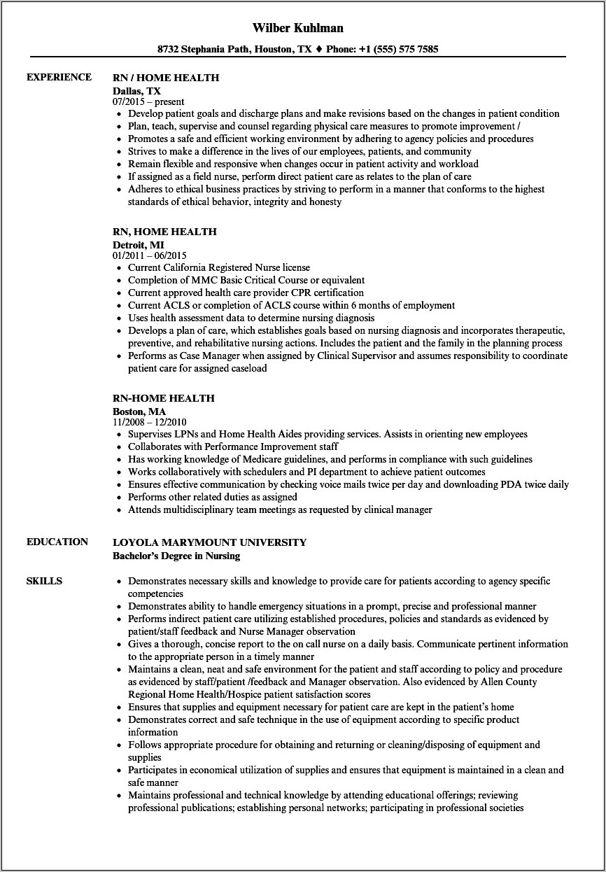 Home Health Case Manager Rn Resume