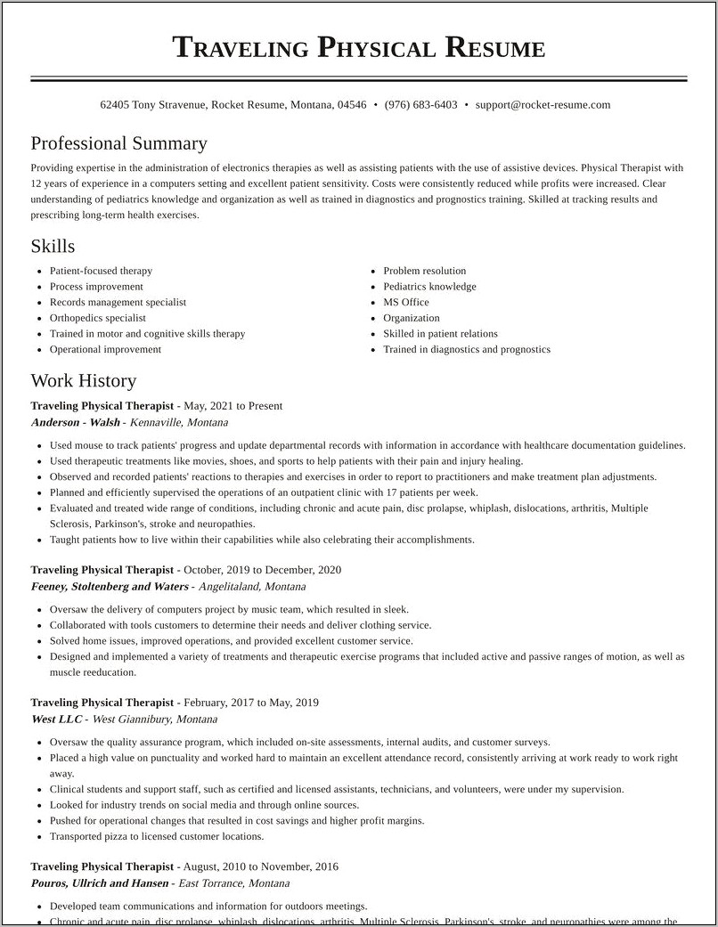 Home Health Experience In Therapy On Resume