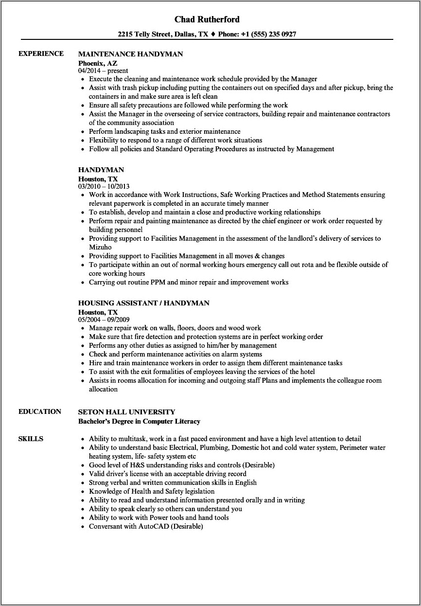 Home Remodeling Job Description For Resume
