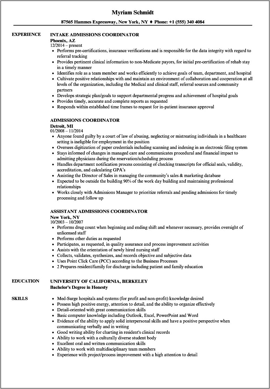 Hospice Admission Nurse Job Description For Resume