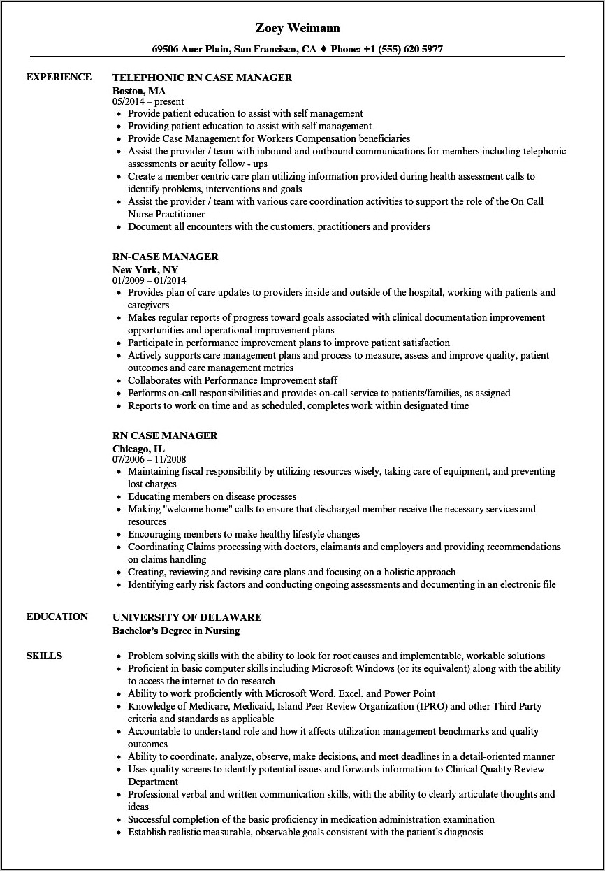 Hospice Case Manager Resume Examples