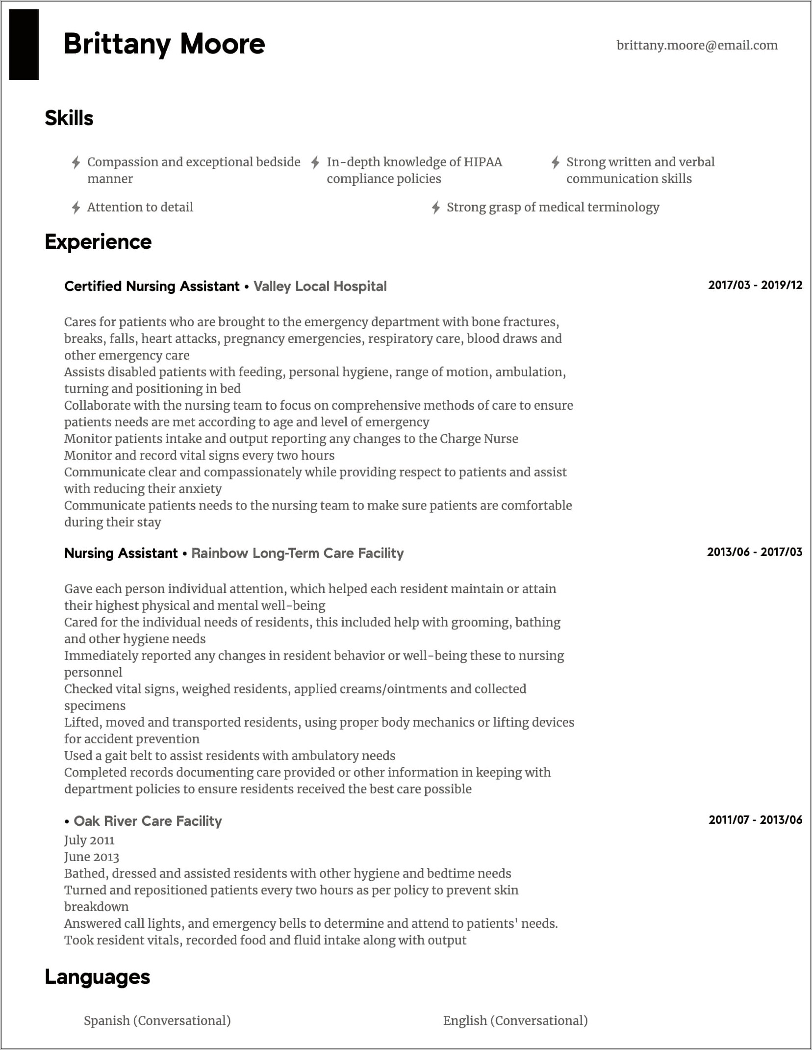 Hospital Cna Job Description For Resume