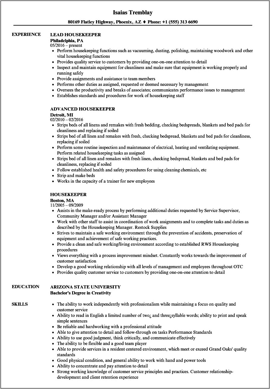 Hospital Custodian Job Description For Resume