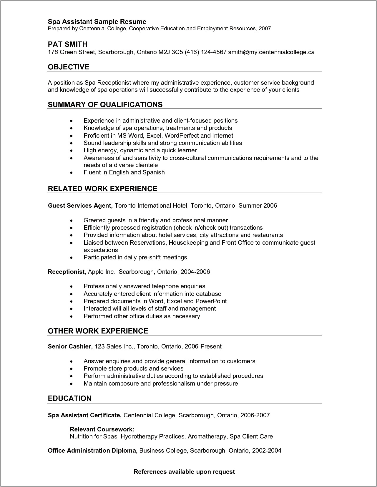 Hospital Receptionist Job Resume Format