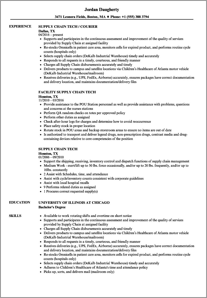 Hospital Supply Chain Resume Examples