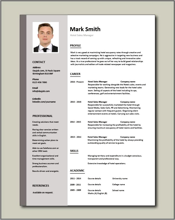 Hospitality And Fitness Management Resume Template