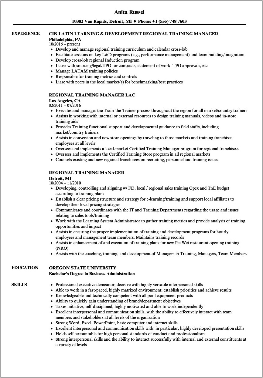 Hotel Departmental Training Coordinator Description Resume