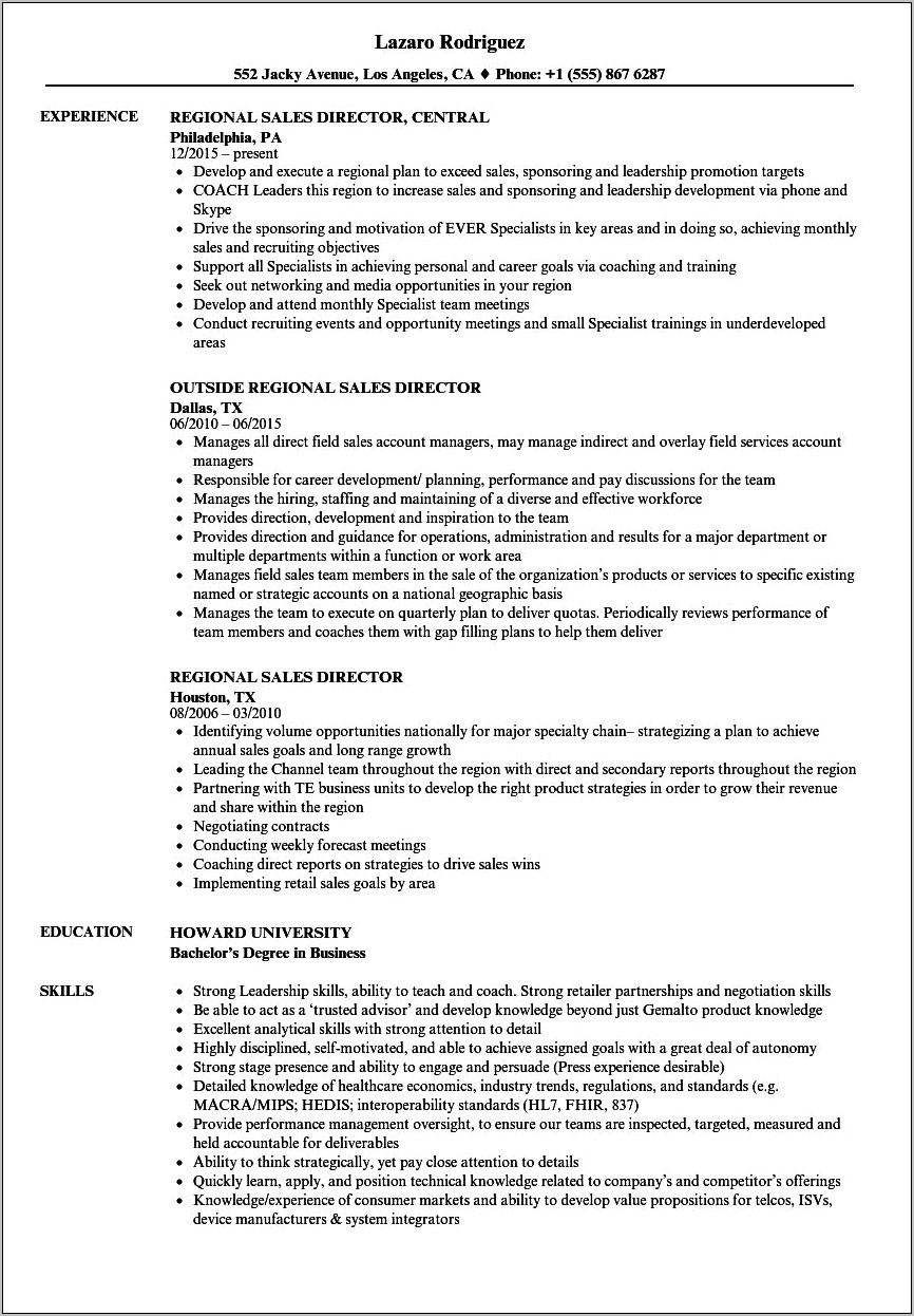Hotel Director Of Sales Resume Objective