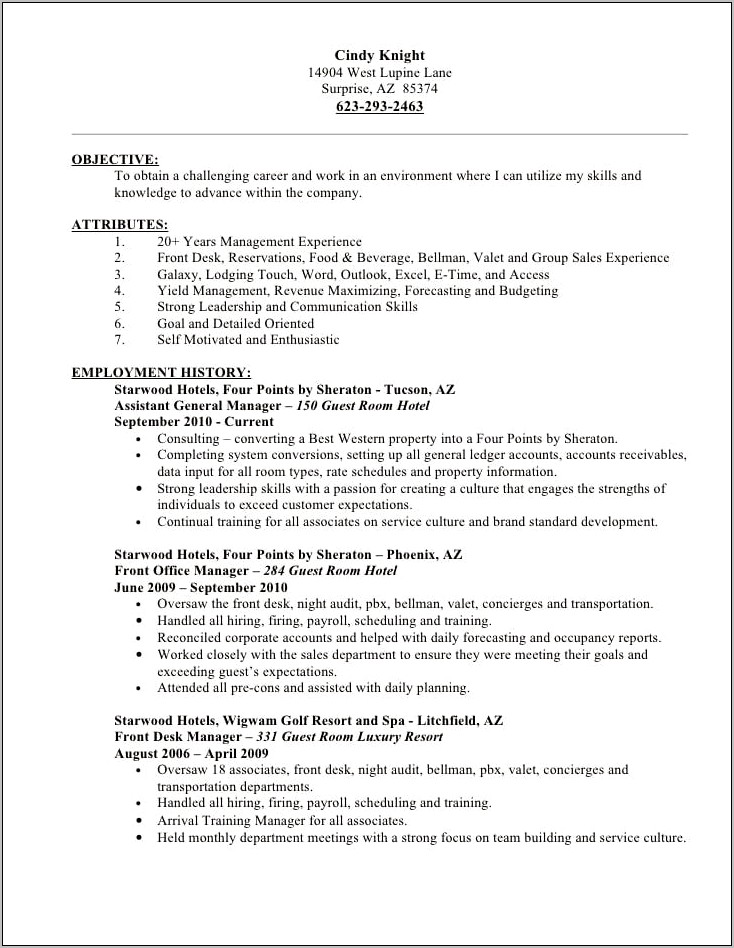 Hotel Front Desk Agent Resume Examples
