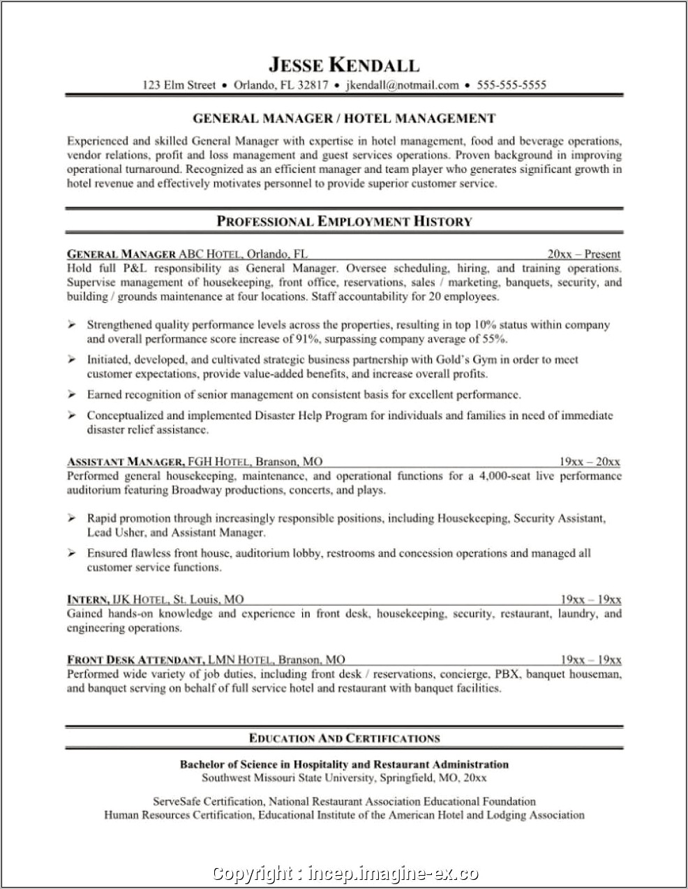 Hotel Front Office Assistant Manager Resume