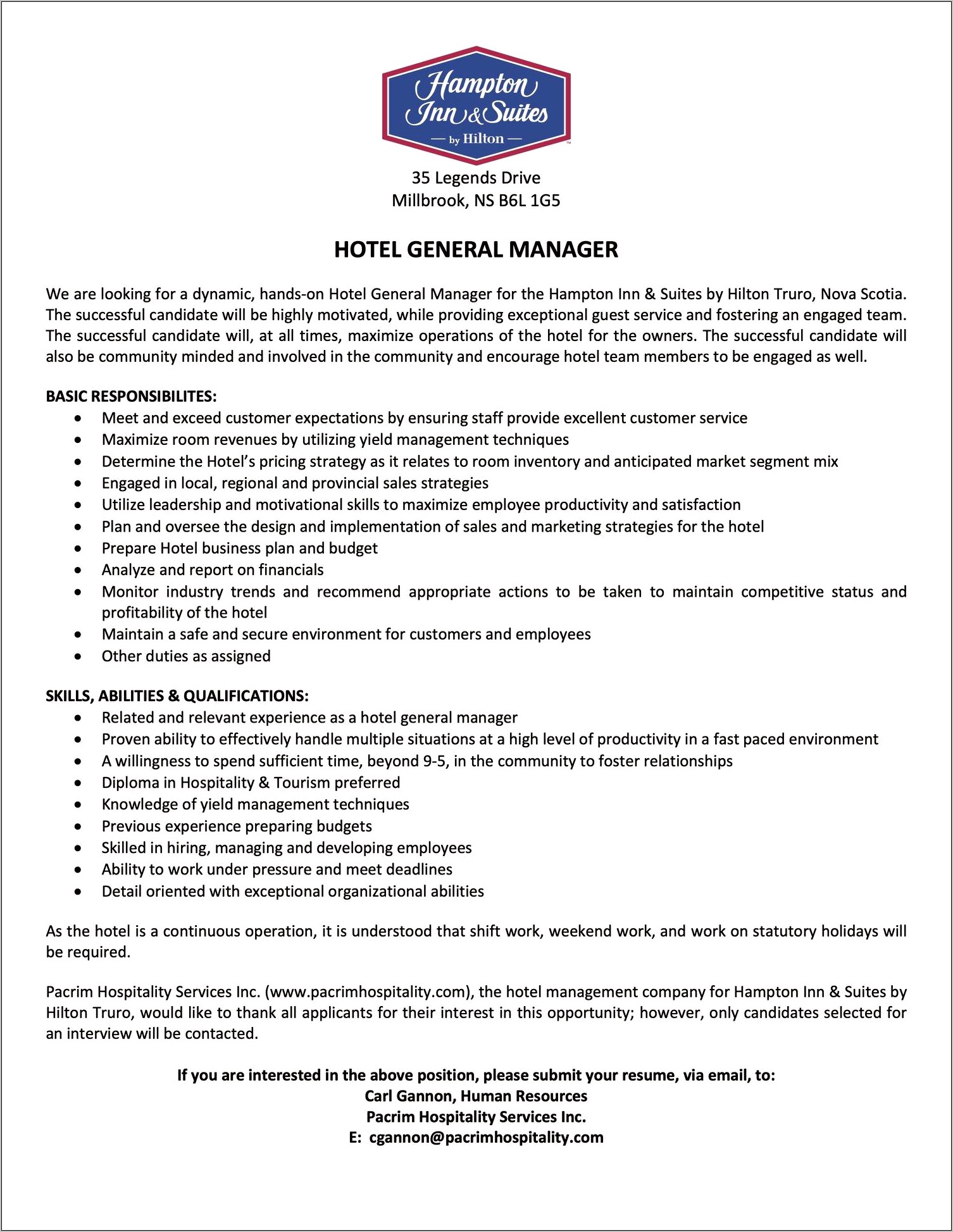 Hotel General Manager Job Description Resume