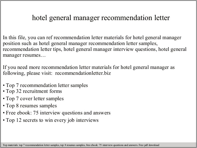 Hotel General Manager Responsibilities Resume