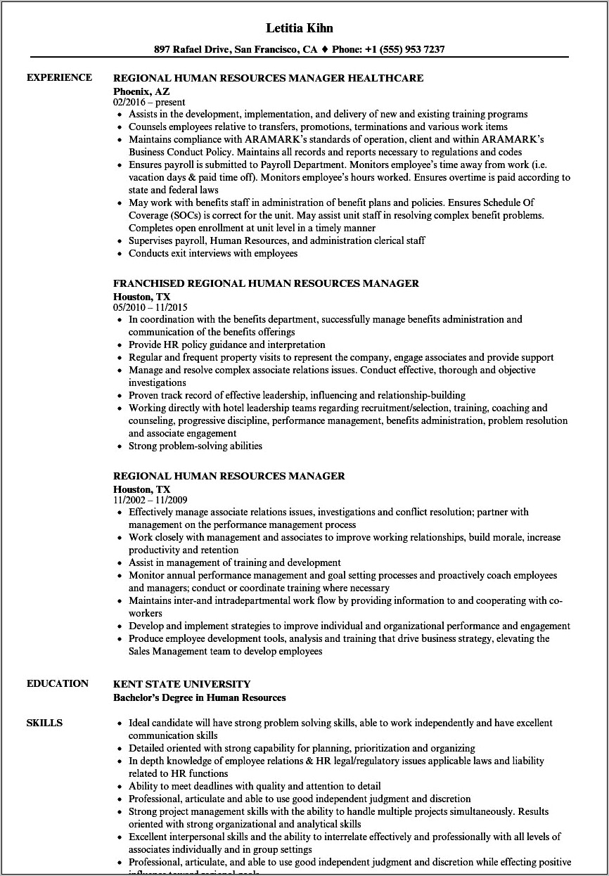 Hotel Human Resources Manager Resume